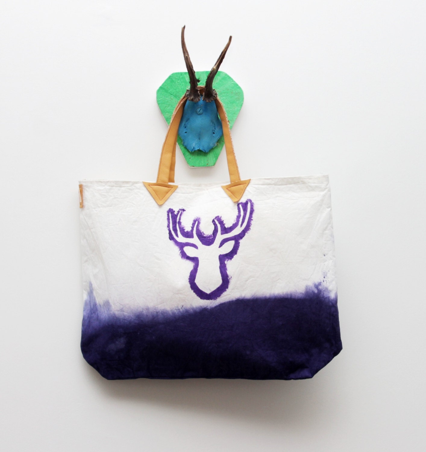 V O D O O / Violet & White cotton and leather tote bag