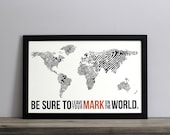 Fingerprint World Map - Graphic Poster Print 11x17 Size - Burnt Orange & Gray