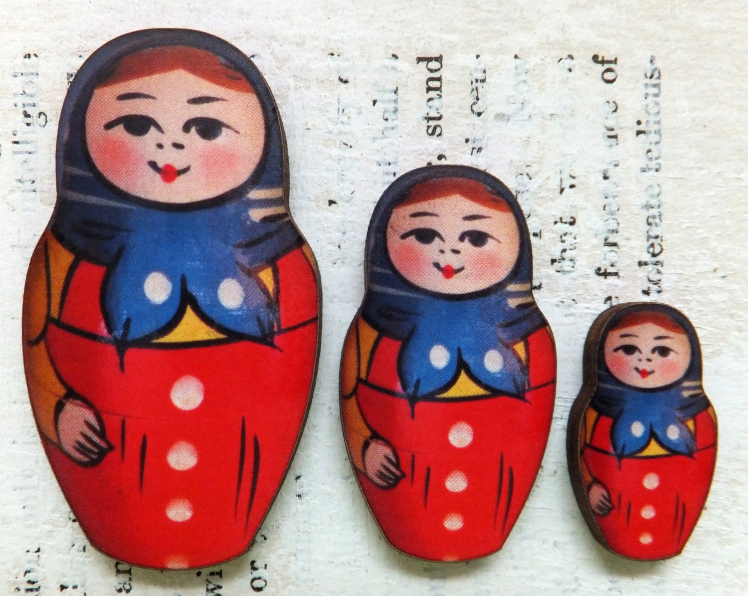 6 RUSSIAN NESTING DOLLS Wood Cuts