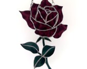Deep Lavender Rose Stained Glass Suncatcher Handmade
