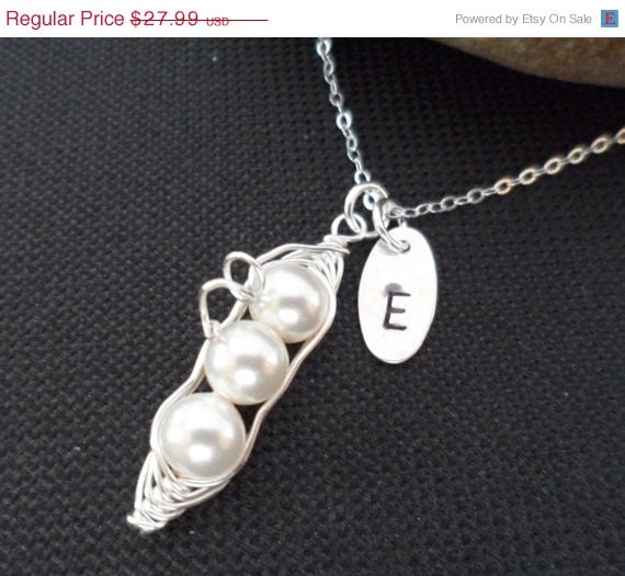 Peas in a Pod, Personalized Initial, Herringbone Necklace - Swarovski Pearl, Sterling Silver Necklace, Bridesmaids Gifts, Flower Girl Gifts