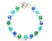 Blue Green Turquoise Bicone Crystal Bracelet with Silver toggle Clasp