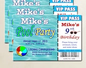 Pool Party Ticket Invite- Printable Birthday Party- Print at Home Invites- Girls Summer Birthday Invitations