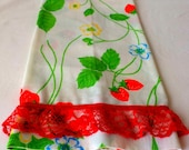 Strawberry print guest hand towel created from upcycled vintage fabric