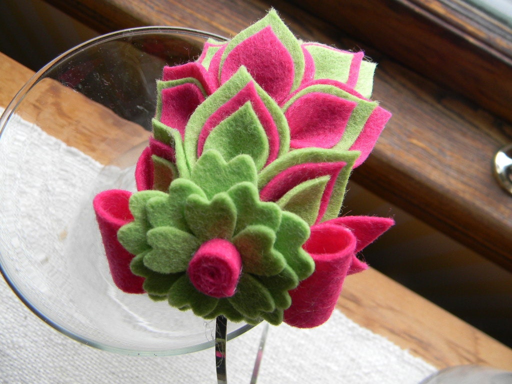 Hot Pink and Lime Green Wool Felt Flower Headband