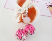 Free shipping - Pink Crocheted bead earrings
