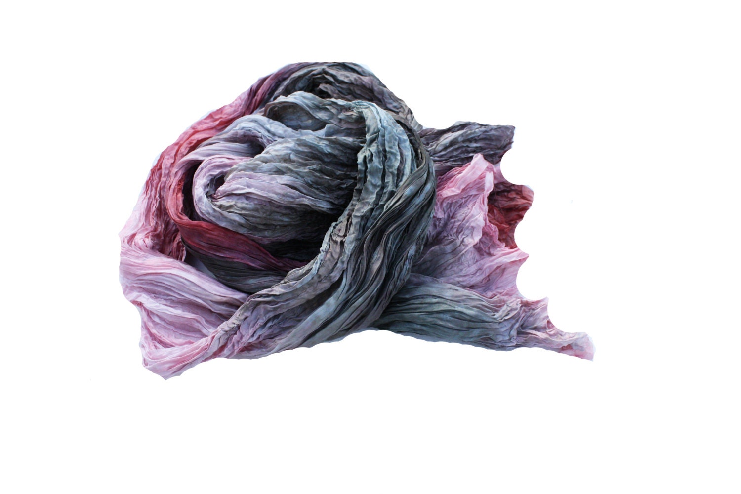 Lady Emma Hamilton -  coral, peach, pink, olive, green, brown silk ruffled scarf.