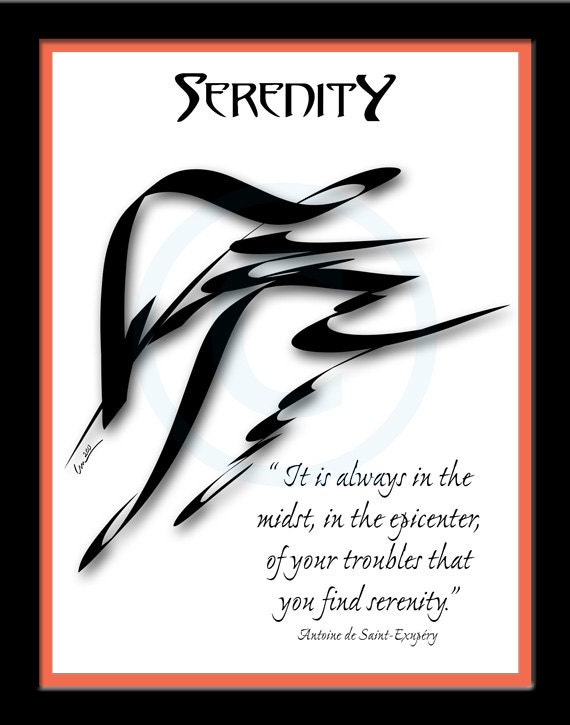 Serenity, Word Art, Calligraphy, Illustration, Quotation, Symbol, Art Print, Art Poster, Giclee Print
