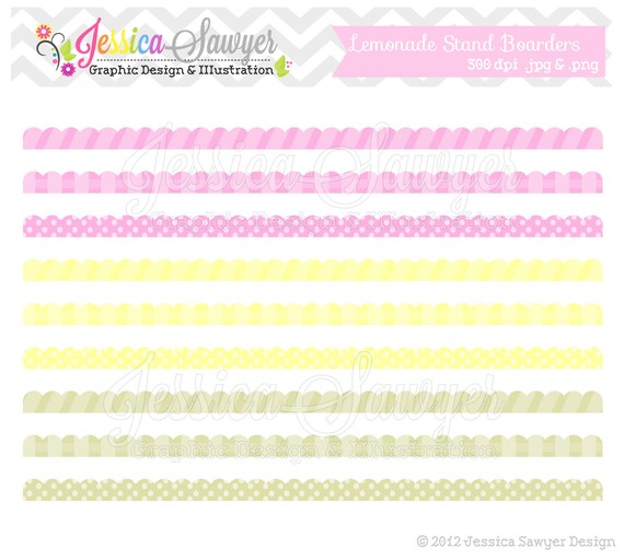 INSTANT DOWNLOAD lemonade stand scalloped border clip art, pink, yellow, green edge clipart, scrapbook digital ribbon, commercial use Il_570xn