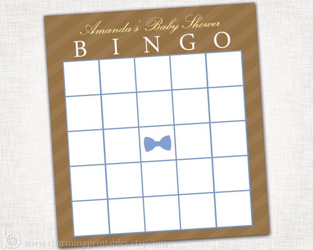 Bow Tie Baby Shower Bingo -  PRINTABLE Bingo Card - Baby Boy Shower - Blue Brown - Bow Tie Collection