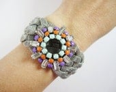 Love Obsessed Mesh Braid Bracelet - Antique Rhinestone Hand Painted Center - OOAK