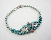 The Anika - One Of A Kind - Vintage 1950s Hand Painted Rhinestone Bracelet - Shades of Blue