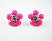 The Nora Earrings- One Of A Kind -  Vintage Hand Painted Neon Pink Rhinestone Earrings - by Love Obsessed
