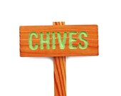 CHIVES Garden Sign, Painted & Oil Sealed Cedar Wood: Hand Routed, Vegetable Plant Garden Marker