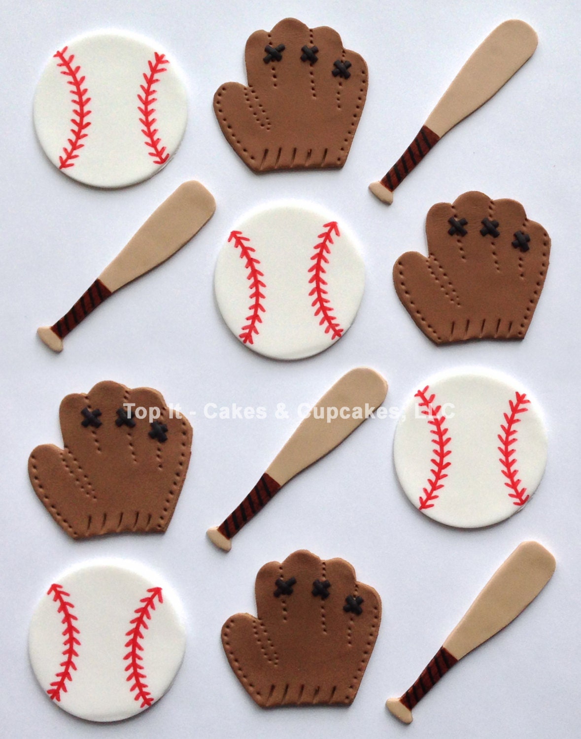 Fondant Cupcake Toppers - Baseballs, Mitts, Bats