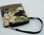 Padded iPad Mini Sleeve or E-Reader Case in Black Tropical Print with Faux leather and Wrist Strap