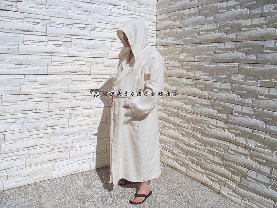 Make to Order-Traditional Turkish Plus Size Bath Robe-High Quality,Hand Woven,Spa,Yoga,Travel From Peshtemal-Undyed,Natural Cream Stripes