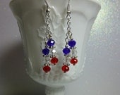 Red White and Blue  Patriotic Crystal Dangle Earrings