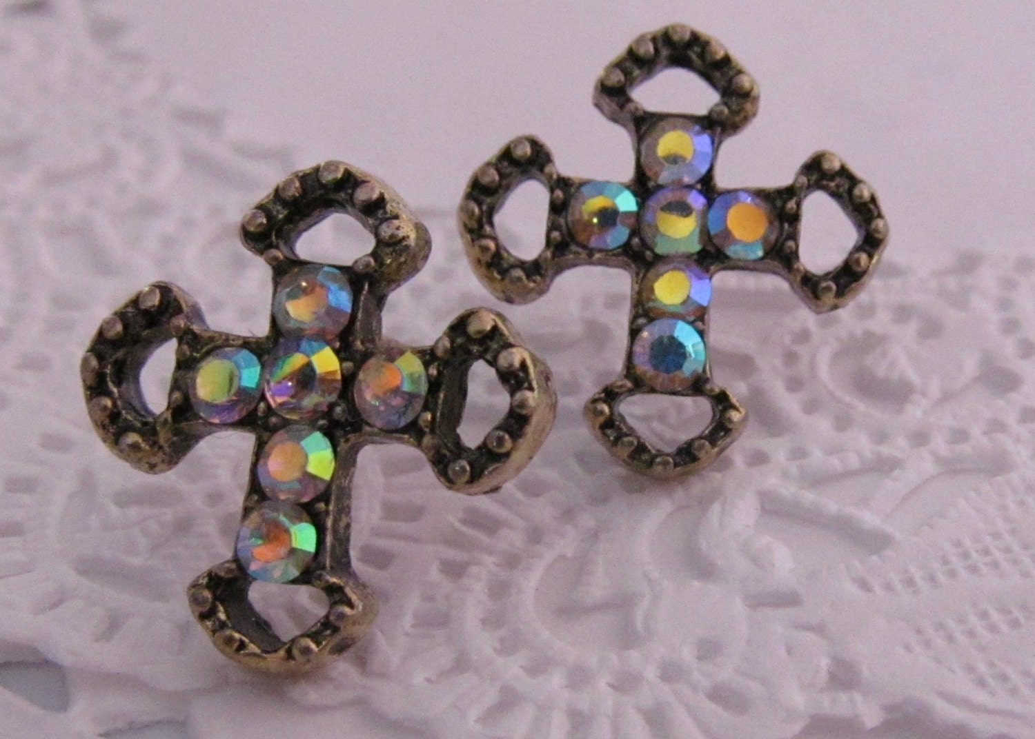 Rhinestone stud cross earrings/ stud earrings