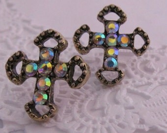 Rhinestone stud cross earrings/ stud earrings