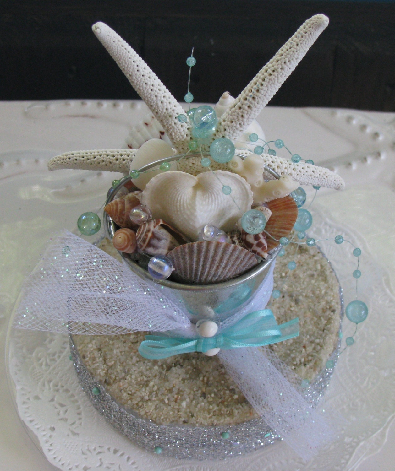 Seashell Beach Bucket Wedding Cake Topper-Beach Wedding Fun