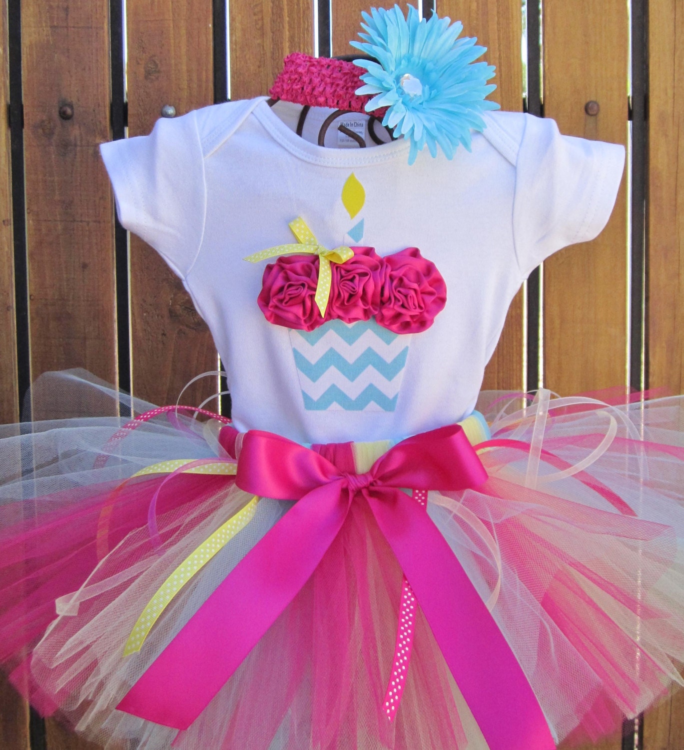 SORBET TWIST - 3D Cupcake 1st Birthday Set Includes Tutu, 3D Cupcake Onesie and Free (1) Flower Headband- 1st 2nd 3rd 4th 5th bday