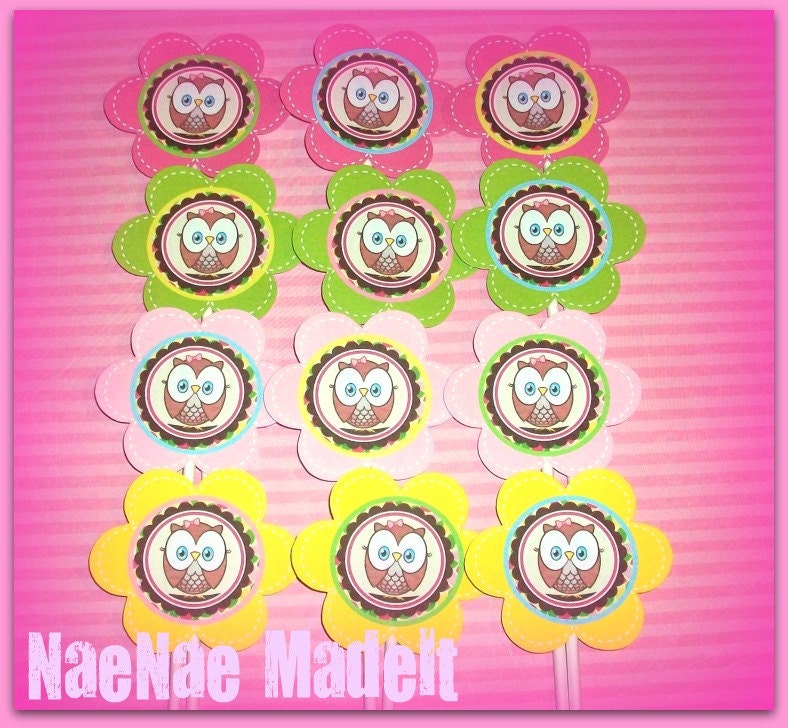 Owl Birthday Party Cupcake Toppers - Look Who's Turning 1