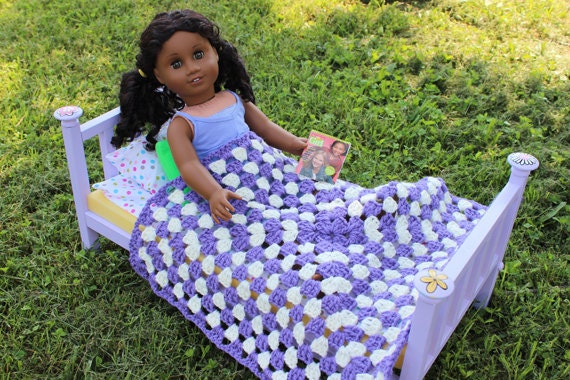 Crochet Purple and White Doll Blanket
