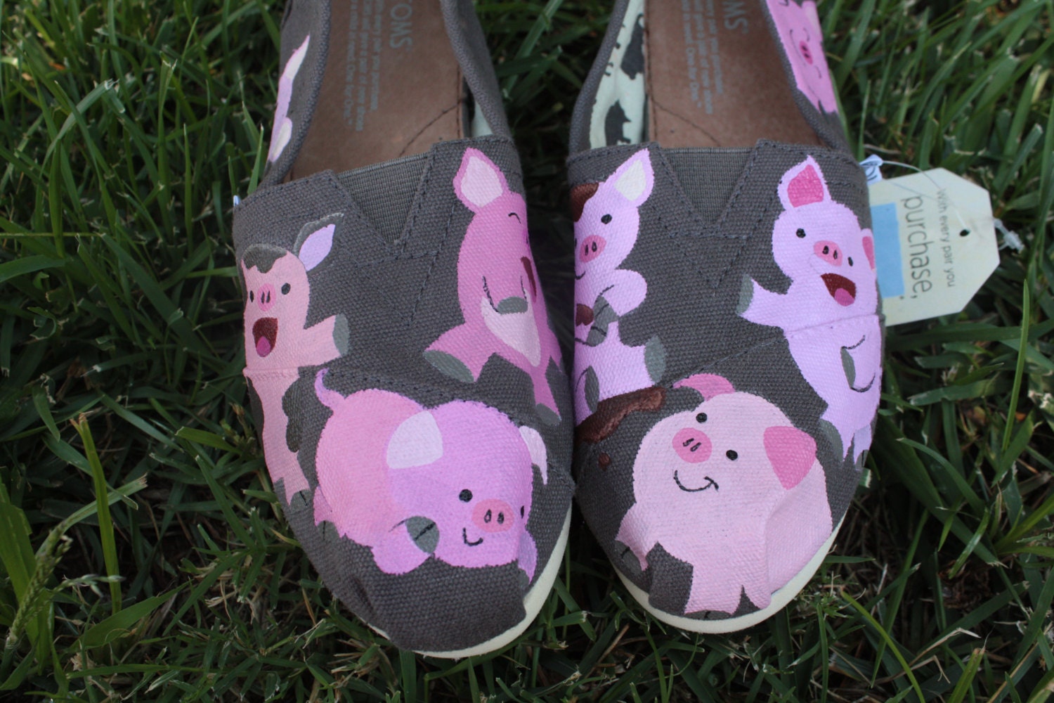 Pigs Original Custom Acrylic Painting for Toms/Canvas Shoes TOMS NOT INCLUDED