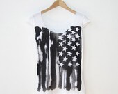 Hand Screen Printed American Flag Scoop Neck Tee