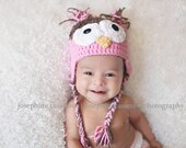 Pink Owl Hat - Newborn Girl Hat - Baby Girl Hat - Owl Hat - Newborn Owl Hat