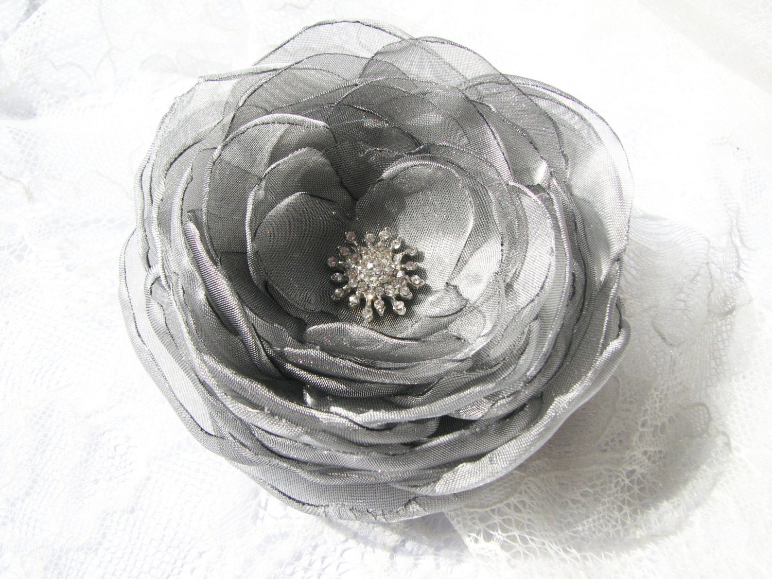 Gray hair clip brooch Hair flower Wedding hair accessory Bridesmaid head piece Flower for sash