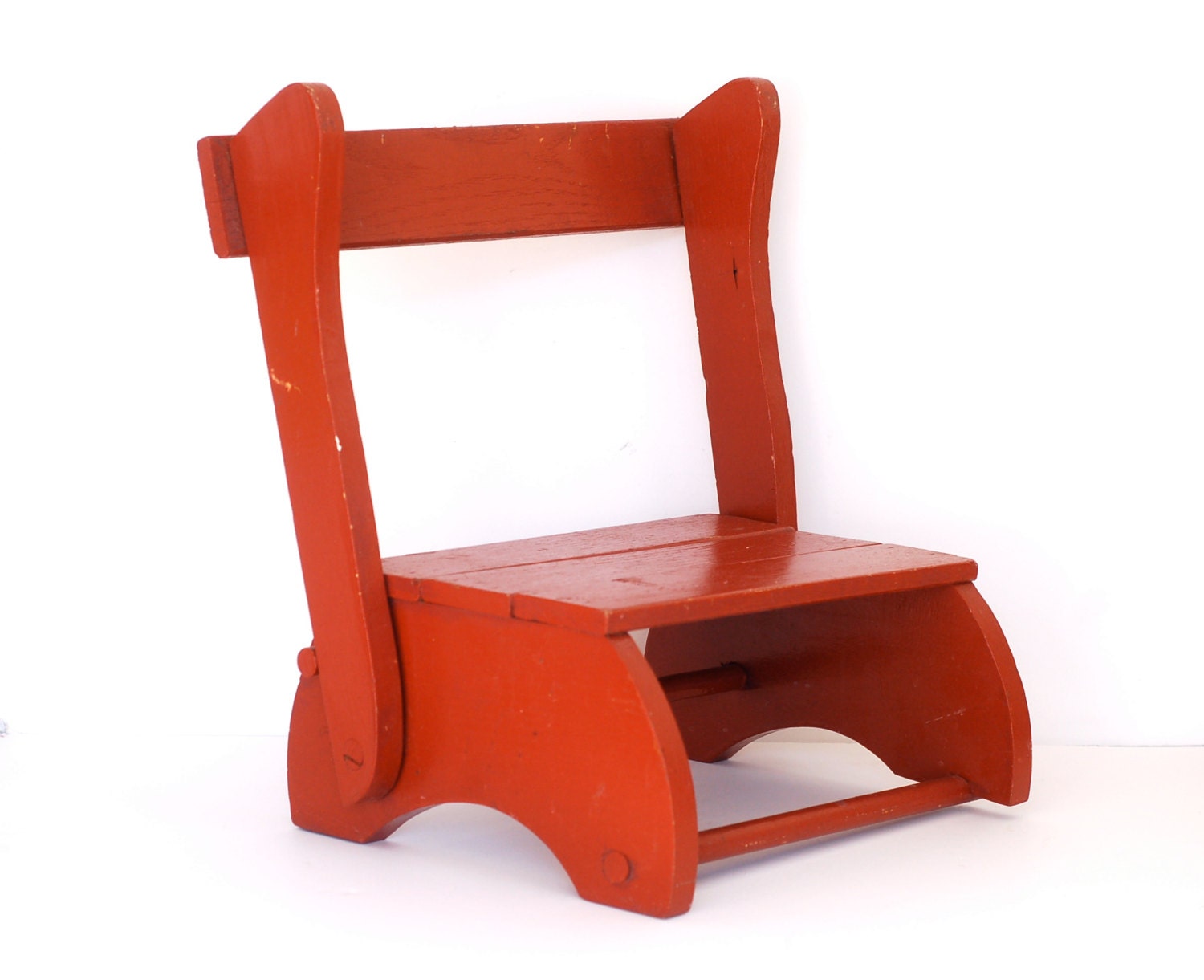 Vintage Rustic Red Folding Child's Chair/ Step Stool - Surfaced