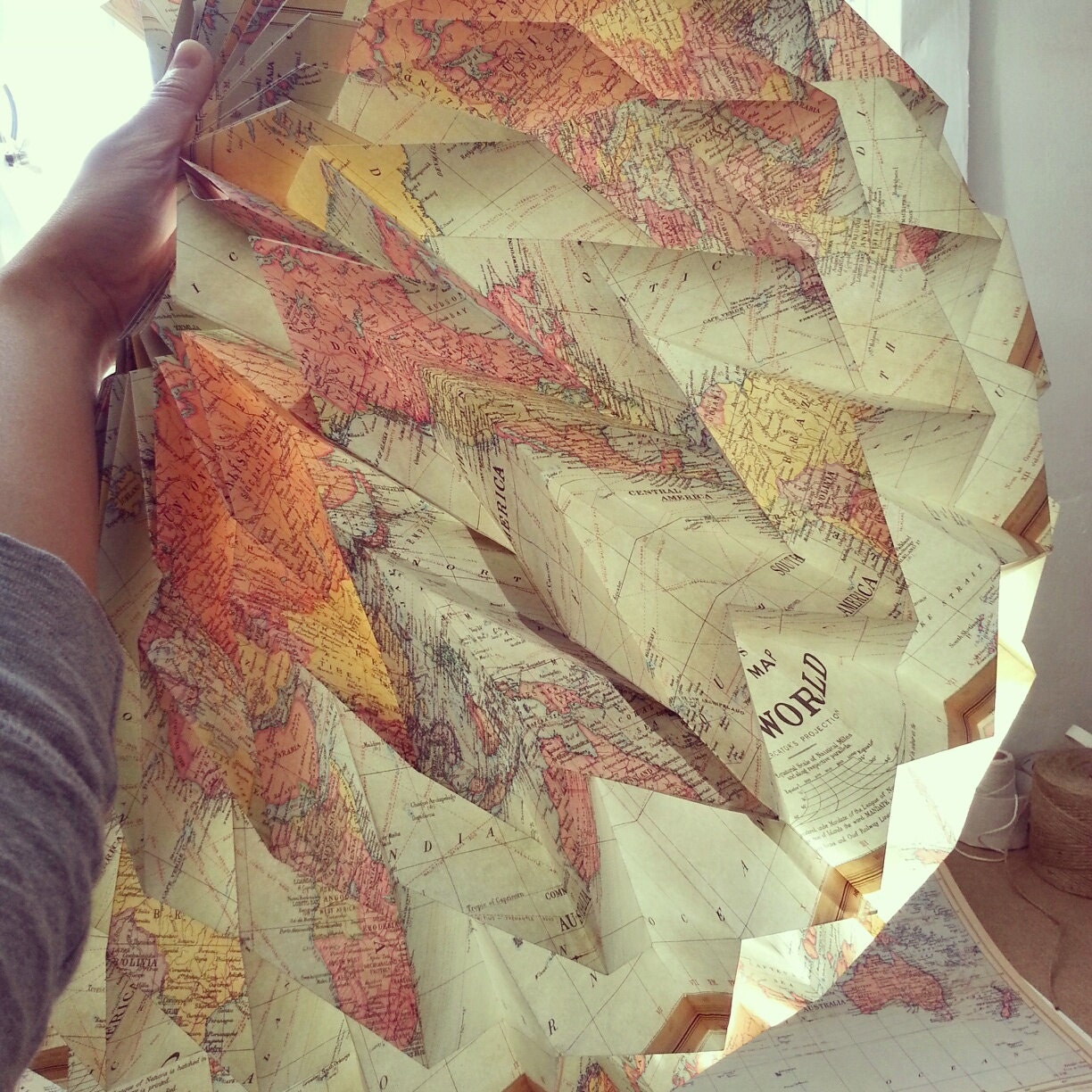 Bubble: Hanging Decorative Art / Origami Paper Ball - Cavallini Map Print