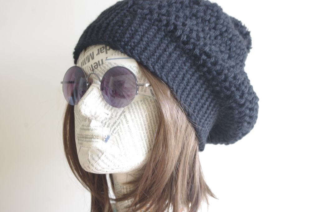 READY TO SHIP Hand Knit Hat Cloche Hat  black Spring Fall Autumn Winter Accessories Fashion