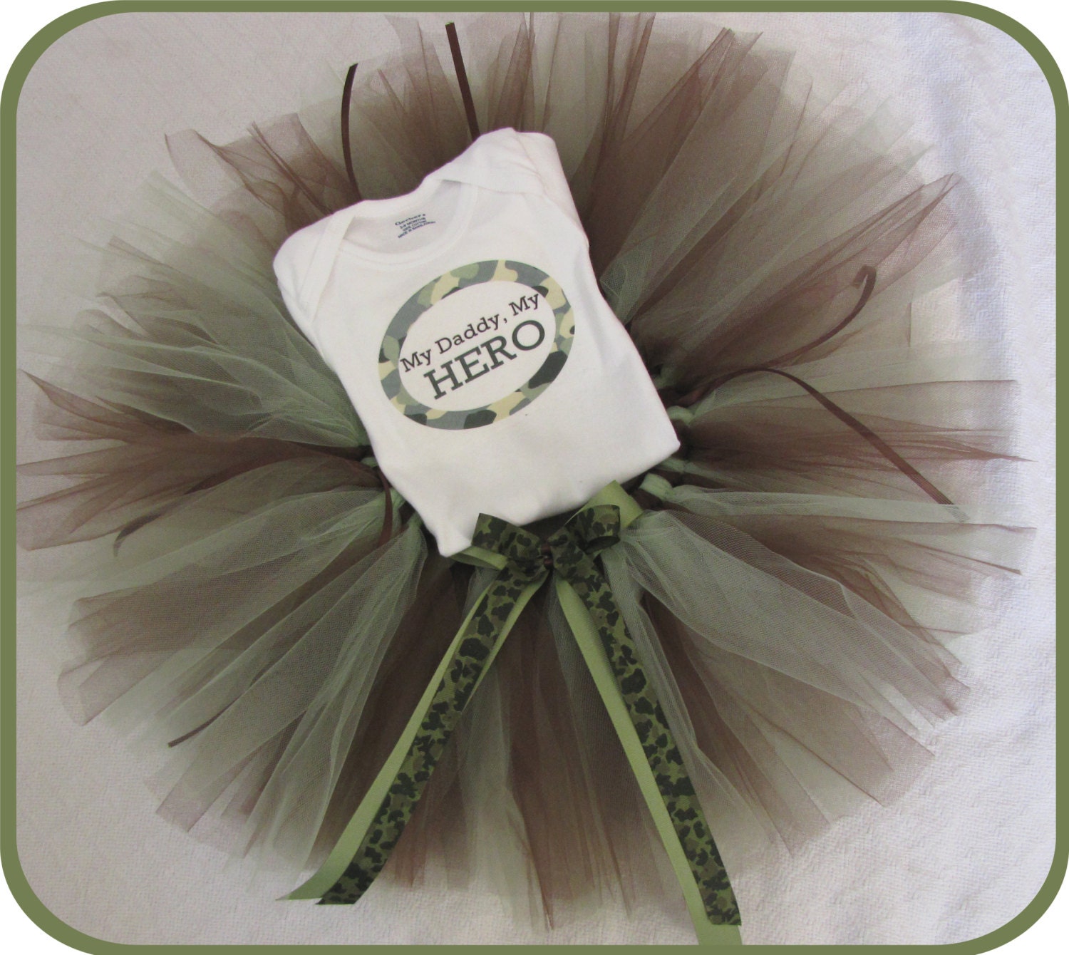 Custom Made Camo/Military Baby Girls/Toddler Tulle Tutu Skirt and Onesie Set Sizes Newborn to 4T