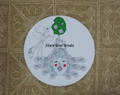 Share your treats singing girl circle sticker
