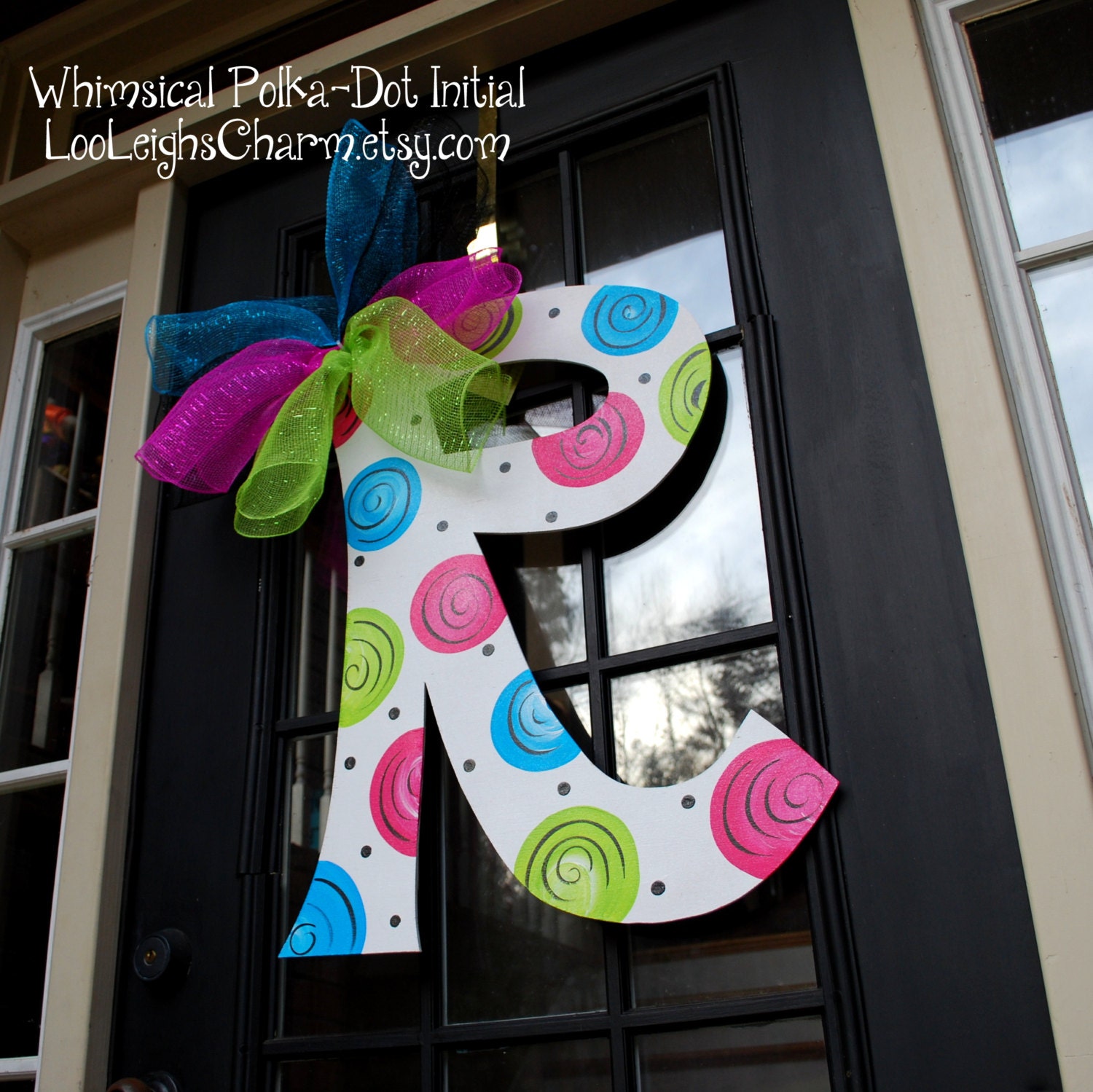 Door Hanger, Initial, Summer Wreath, 29 INCHES TALL, Any Initials
