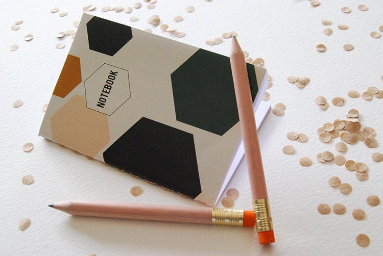 NEW // Small Notebook 1, binder over gold - Pale pink, green, tan and black