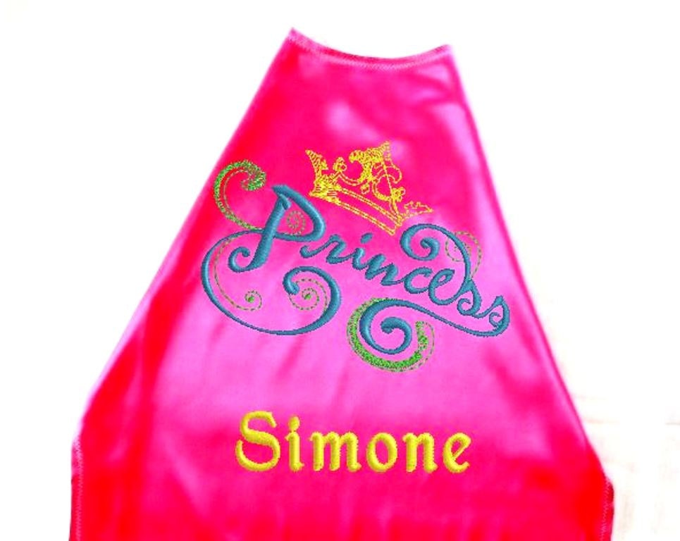 Girl's Cape,  Embroidered  Princess Design Personalized with Monogram Hot Pink