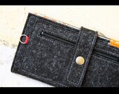 Merino wool Felt bifold wallet - Charcoal grey and Orange -zippered front pocket