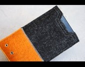 iPhone or iPod sleeve - Merino wool felt dark grey and orange