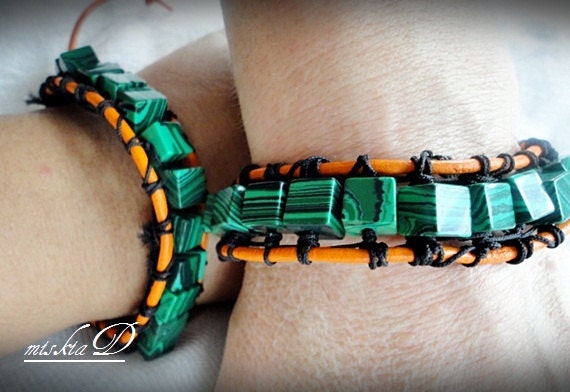Malachite Wrapped Bracelet, Green Gemstone Bracelet, Gemstone Healing Bracelet, Couple Bracelet, His Hers Bracelet