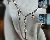 Blue Chalcedony Necklace, Borneo Pearl Necklace, Pearl Drip Necklace, Casual Gemstone Necklace,