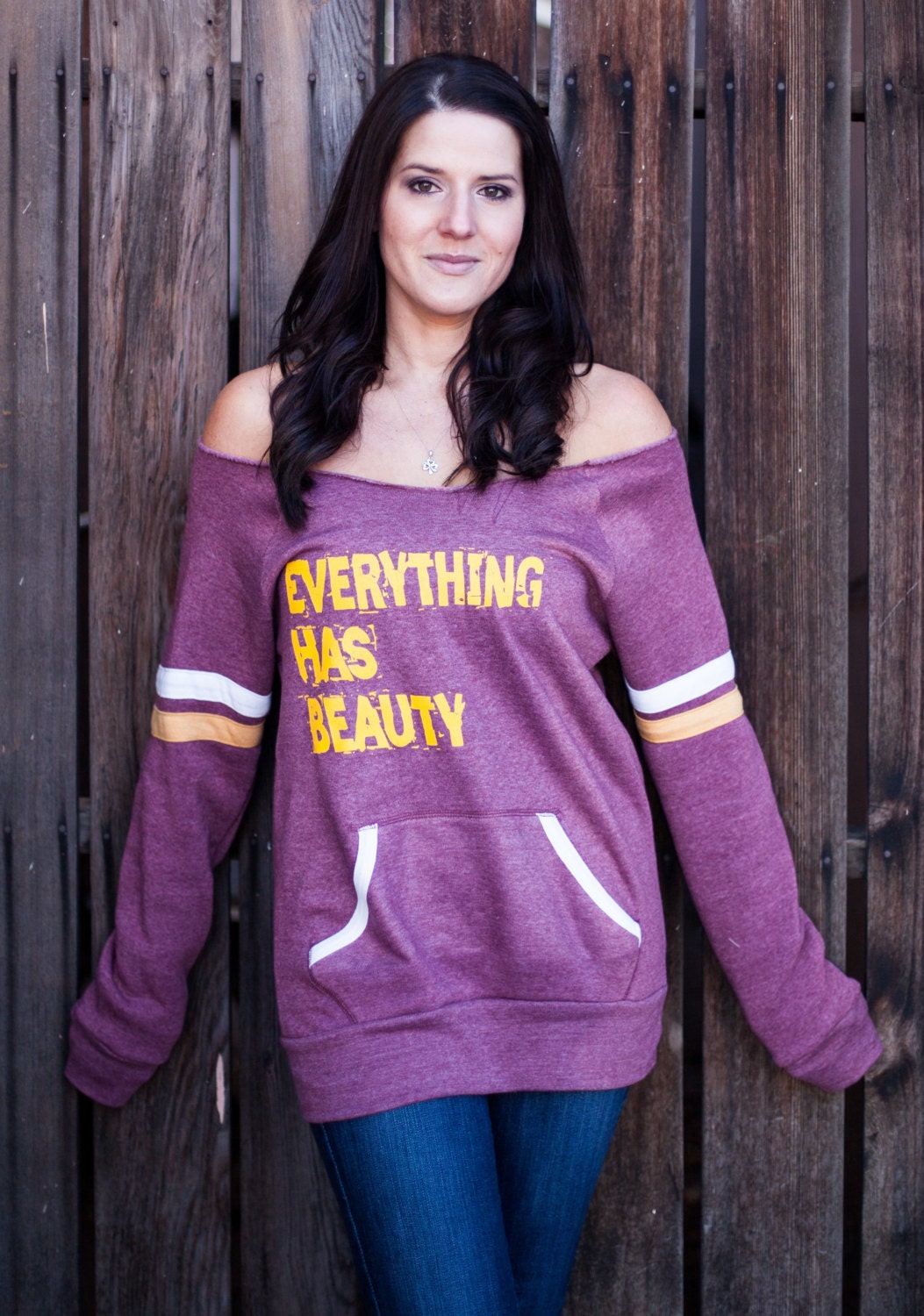 Everything Has Beauty Off the Shoulder Comfy Couture Eco Fleece Sweatshirt