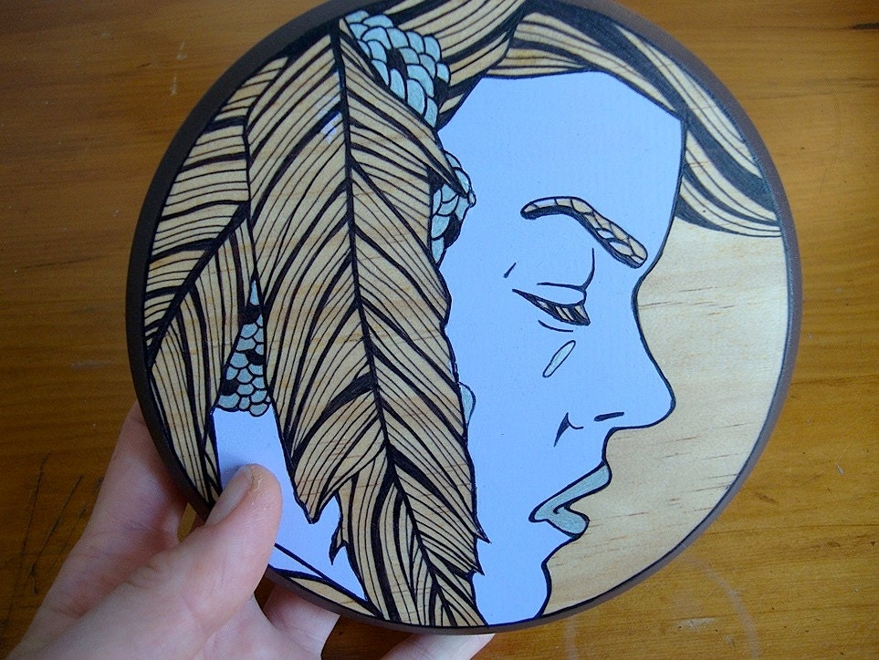 Teardrop Lullaby Purple - Original Wall Art - Round Wood Ornament