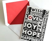 Greeting Card - All Occasions -  I wish you - Black & Red Print
