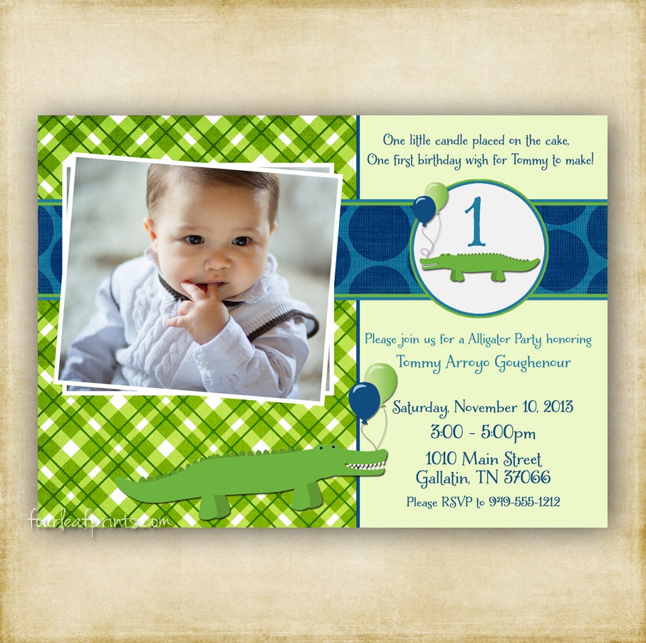 Blue and Green - Alligator Balloons Birthday Invitation - Boy - Printable DIY
