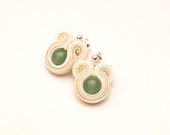Extra small olive green creamy studs with soutache & sterling silver earstuds - MANUfakturamaanuela