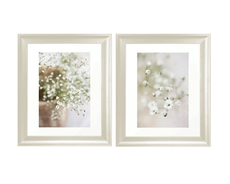 SET OF 2 8x10 Prints, White Baby's Breath Photographs, French Country Decor, White Wall Prints,  Color Fine Art Photography 8x10 Wall Prints